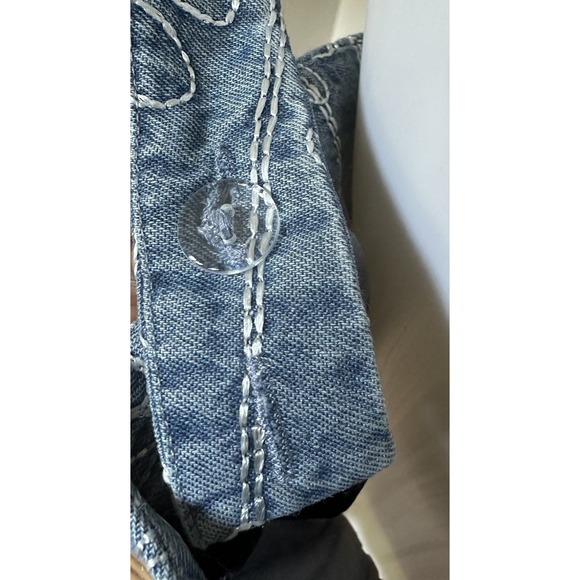 House of Harlow 1960 Blue Floral Embroidered Denim Crop Top Large Square Neck - Picture 10 of 12